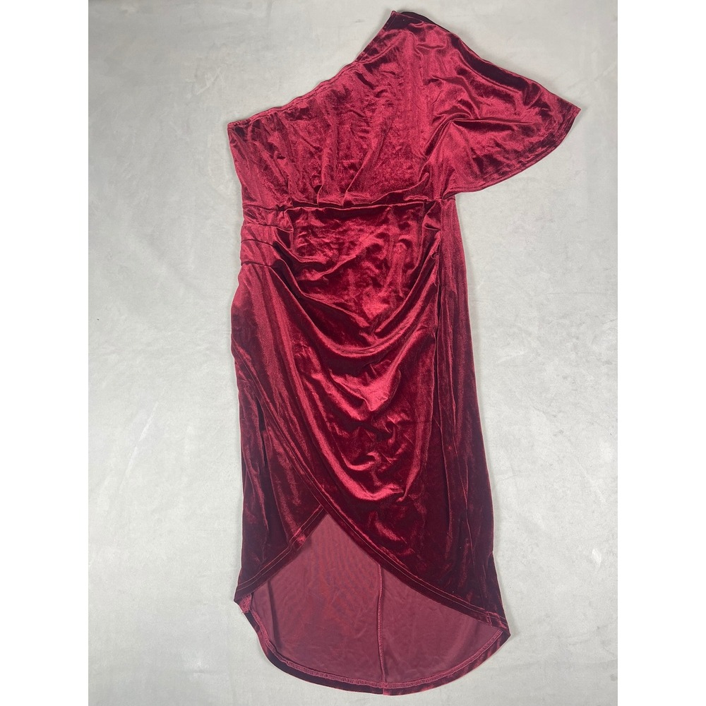 Subiki Burgundy Velvet One Shoulder Ruched Wrap Midi Dress NWT‎ XL Red Cocktail